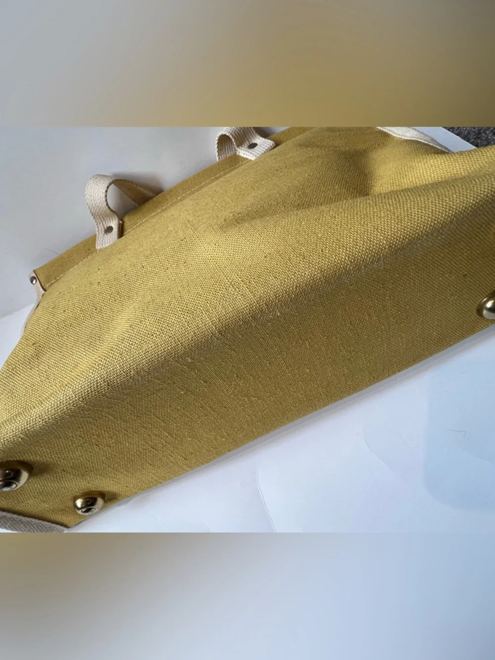 Vintage 60s Canvas Tote Bag in Mustard Yellow with Cream Straps - Picture 9 of 12